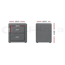 Artiss 2X Bedside Table 2 Drawers Side Table Fabric - CADEN Grey - RnR Galore
