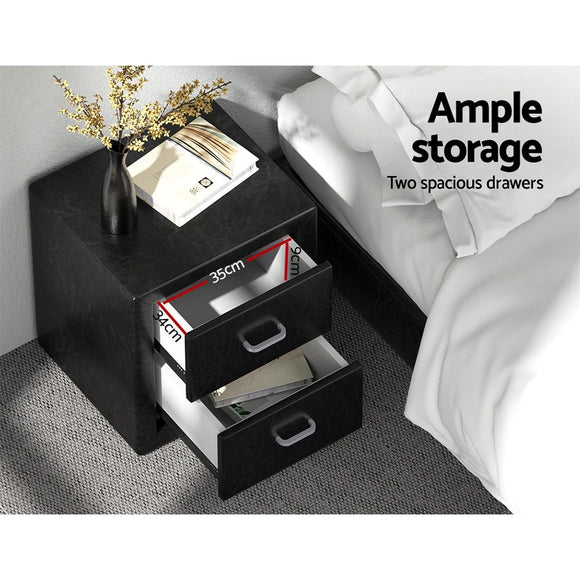 Artiss 2X Bedside Table 2 Drawers Side Table Leather - CADEN Black - RnR Galore