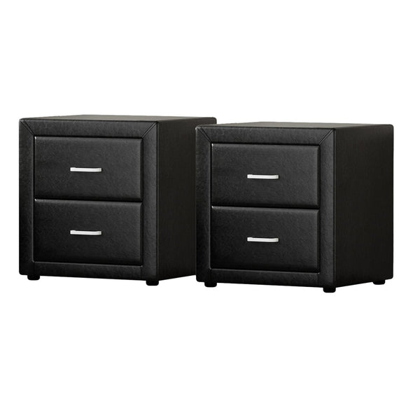 Artiss 2X Bedside Table 2 Drawers Side Table Leather - CADEN Black - RnR Galore