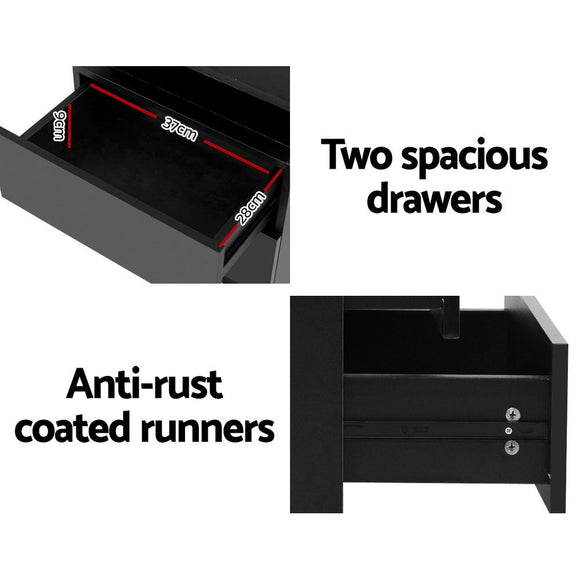 Artiss 2X Bedside Table LED 2 Drawers Lift - up Storage - COLEY Black - RnR Galore