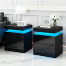Artiss 2X Bedside Table LED 2 Drawers Lift - up Storage - COLEY Black - RnR Galore