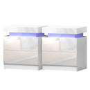 Artiss 2X Bedside Table LED 2 Drawers Lift - up Storage - COLEY White - RnR Galore