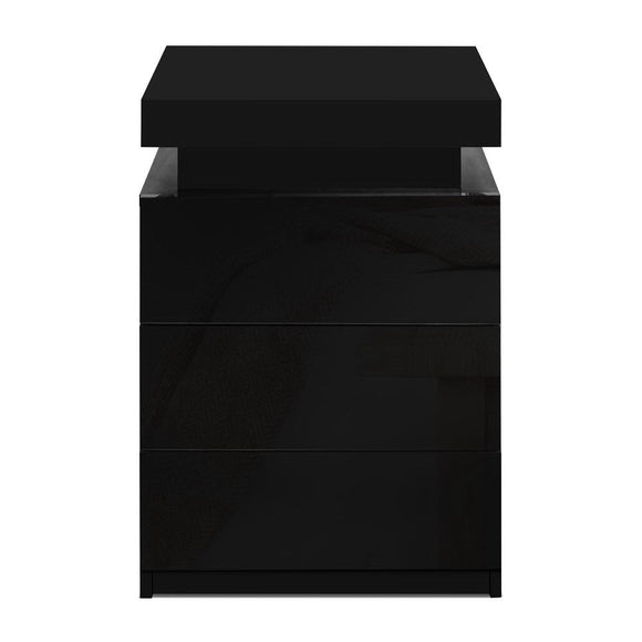 Artiss 2X Bedside Table LED 3 Drawers - COLEY Black - RnR Galore