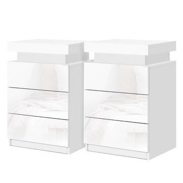 Artiss 2X Bedside Table LED 3 Drawers - COLEY White - RnR Galore