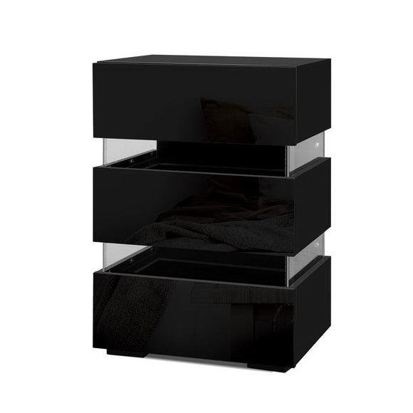 Artiss 2x Bedside Table LED 3 Drawers - LUMI Black - RnR Galore
