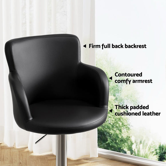 Artiss 2x Leather Bar Stools Swivel Adjustable Gas Lift PU Counter Chairs Black - RnR Galore