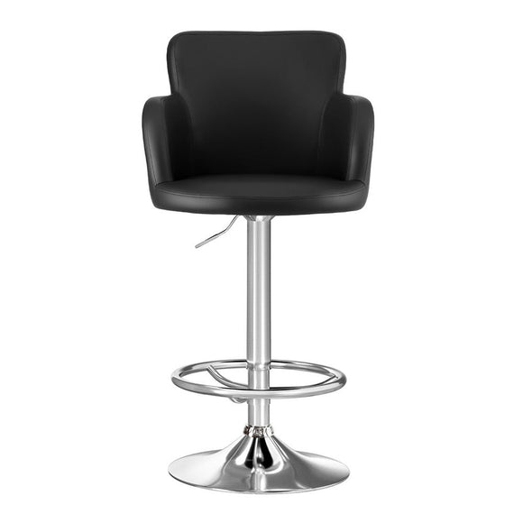 Artiss 2x Leather Bar Stools Swivel Adjustable Gas Lift PU Counter Chairs Black - RnR Galore