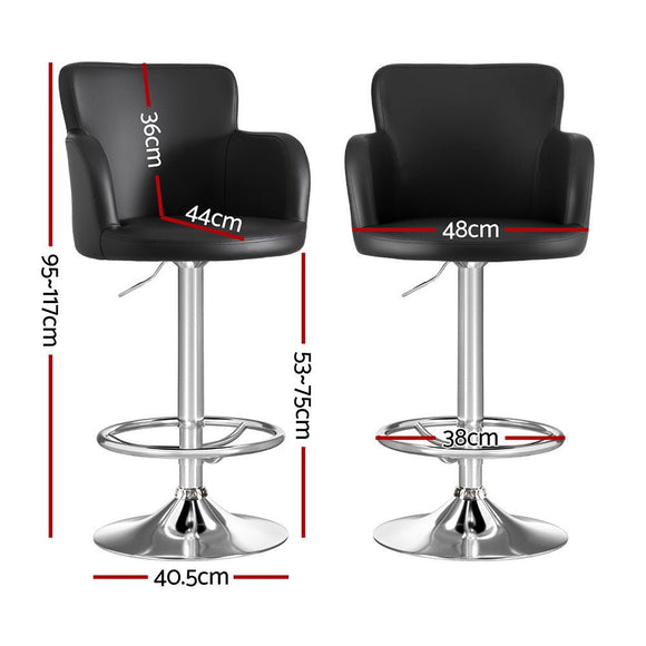 Artiss 2x Leather Bar Stools Swivel Adjustable Gas Lift PU Counter Chairs Black - RnR Galore
