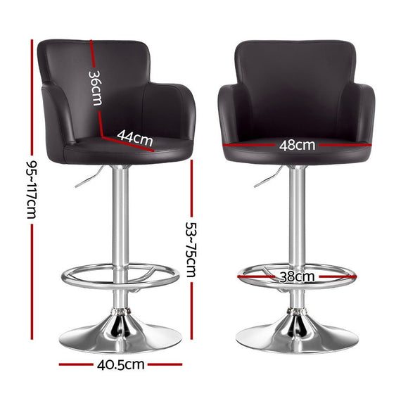 Artiss 2x Leather Bar Stools Swivel Adjustable Gas Lift PU Counter Chairs Brown - RnR Galore