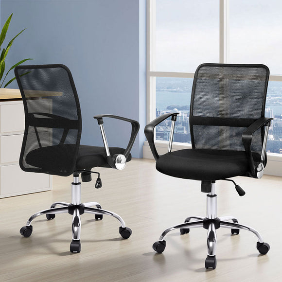 Artiss 2x Mesh Office Chair Mid Back Black - RnR Galore
