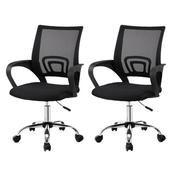 Artiss 2x Mesh Office Chair Mid Back Black - RnR Galore