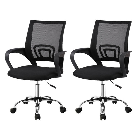 Artiss 2x Mesh Office Chair Mid Back Black - RnR Galore