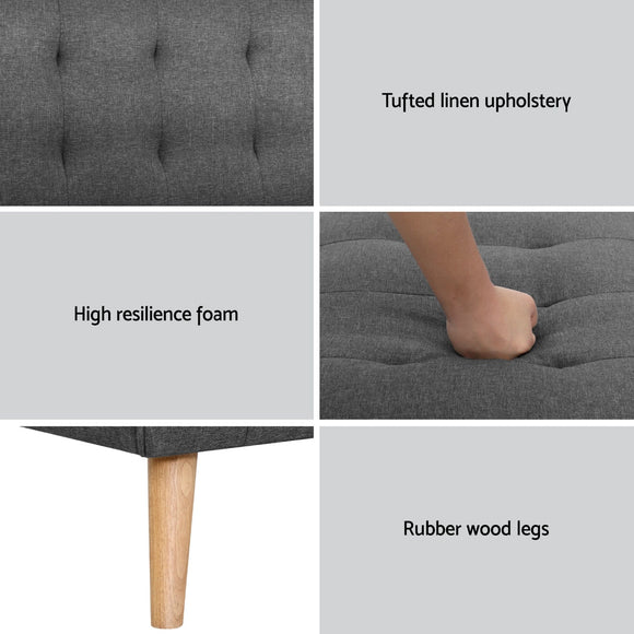 Artiss 2x Sofa Bed Couch Single Seater Fabric Grey - RnR Galore
