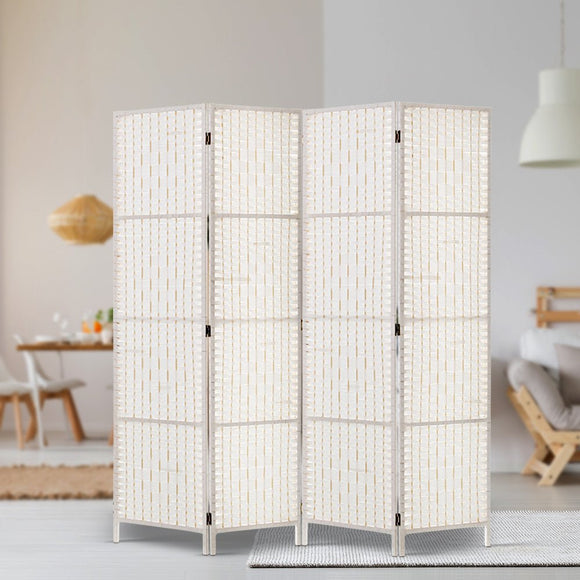 Artiss 4 Panel Room Divider Screen Privacy Timber Foldable Dividers Stand White - RnR Galore