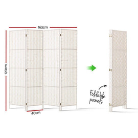 Artiss 4 Panel Room Divider Screen Privacy Timber Foldable Dividers Stand White - RnR Galore