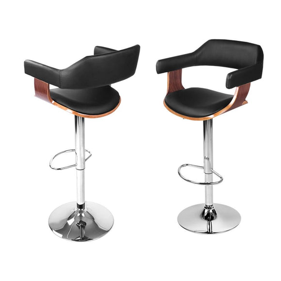 Artiss 4x Bar Stools Gas Lift Leather w/Armrest Black - RnR Galore
