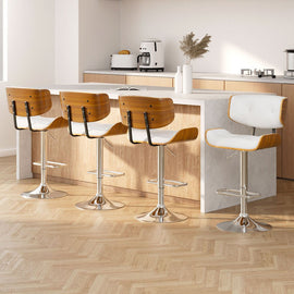 Artiss 4x Bar Stools Gas Lift Leather White - RnR Galore