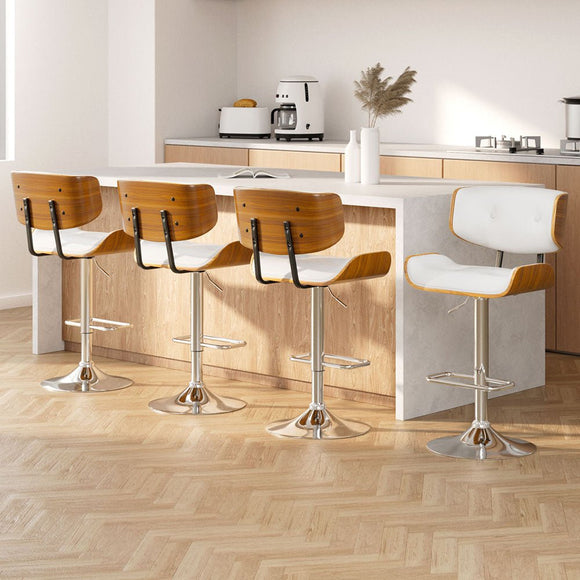 Artiss 4x Bar Stools Gas Lift Leather White - RnR Galore