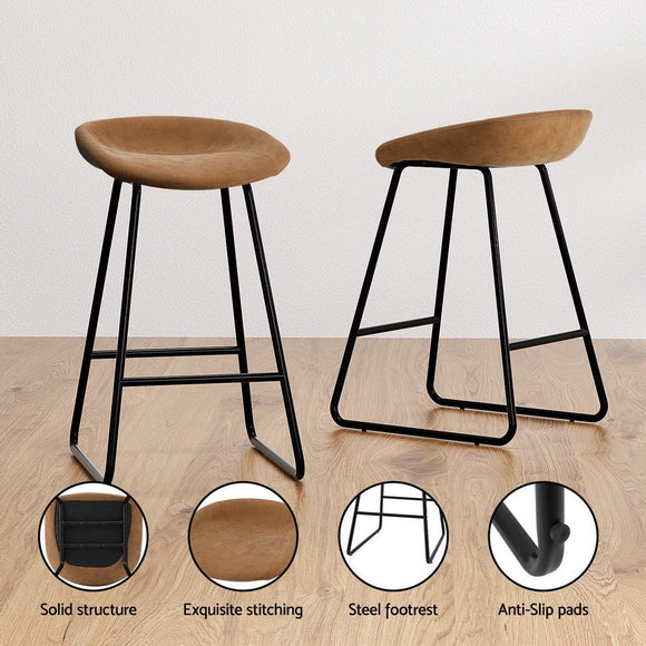 Artiss 4x Bar Stools Kitchen Dining Chairs Counter Stool PU Leather Metal Brown - RnR Galore