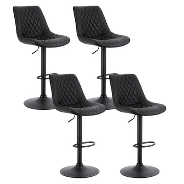 Artiss 4x Bar Stools Kitchen Swivel Gas Lift Counter Chair Diamond Leather Black - RnR Galore