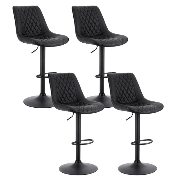 Artiss 4x Bar Stools Kitchen Swivel Gas Lift Counter Chair Diamond Leather Black - RnR Galore