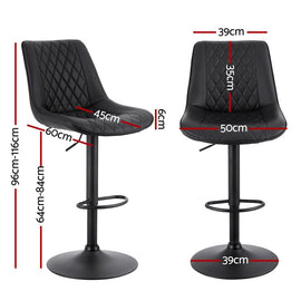 Artiss 4x Bar Stools Kitchen Swivel Gas Lift Counter Chair Diamond Leather Black - RnR Galore