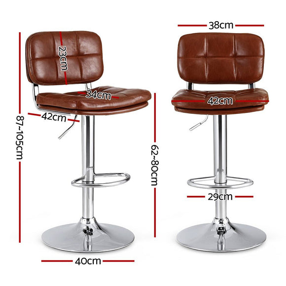 Artiss 4x Bar Stools Kitchen Swivel Gas Lift Counter Chair Tuft PU Leather Brown - RnR Galore