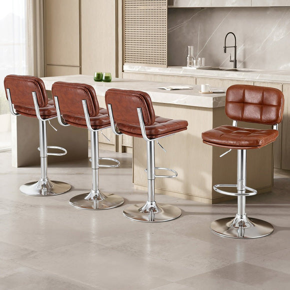 Artiss 4x Bar Stools Kitchen Swivel Gas Lift Counter Chair Tuft PU Leather Brown - RnR Galore