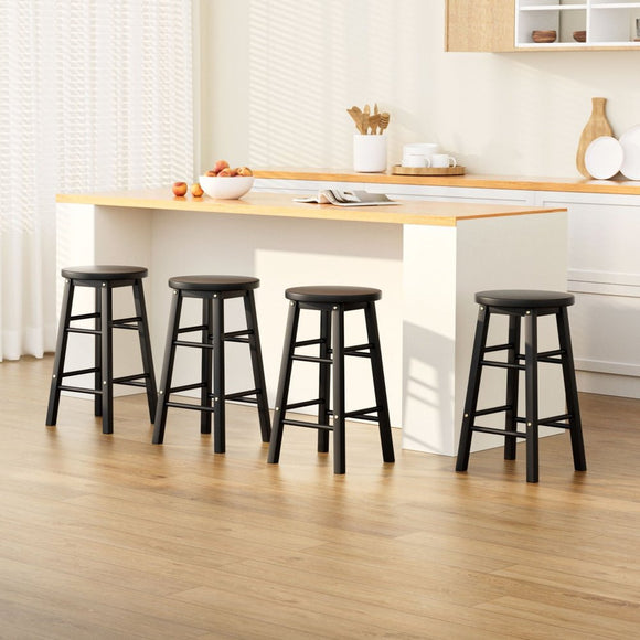 Artiss 4x Bar Stools Round Chairs Wooden Black - RnR Galore