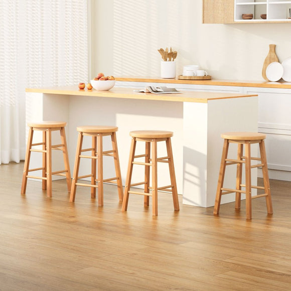 Artiss 4x Bar Stools Round Chairs Wooden Nature - RnR Galore