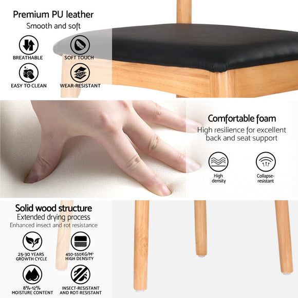 Artiss 4x Dining Chairs Rubber Wood Leather Seat Black - RnR Galore