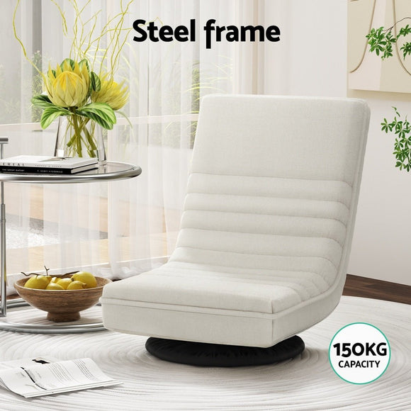 Artiss 4XFloor Chair Lounge Sofa Swivel Foldable Linen White - RnR Galore
