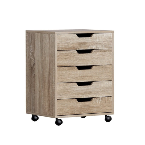 Artiss 5 - Drawer Filing Cabinet Mobile Rolling Storage Cabinet Chest of Drawers Stand Scratch Beige - RnR Galore