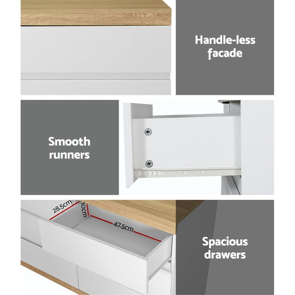 Artiss 6 Chest of Drawers Cabinet Dresser Table Tallboy Storage Bedroom White - RnR Galore