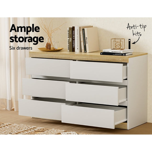 Artiss 6 Chest of Drawers Cabinet Dresser Table Tallboy Storage Bedroom White - RnR Galore