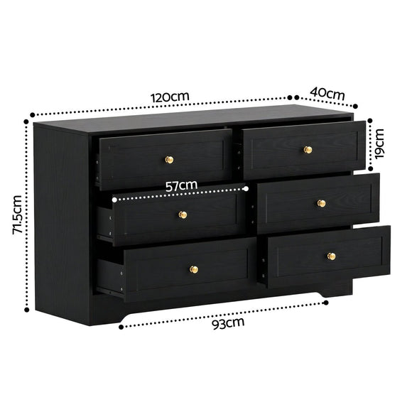 Artiss 6 Chest of Drawers Tallboy Cabinet - LEIF Black - RnR Galore