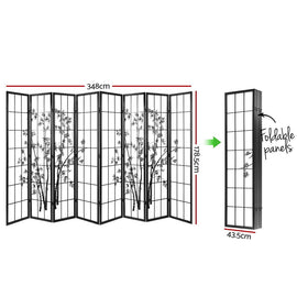 Artiss 8 Panel Room Divider Screen 348x179cm Bamboo Black White - RnR Galore