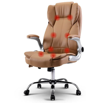 Artiss 8 Point Massage Office Chair PU Leather Espresso - RnR Galore