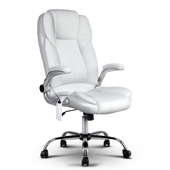 Artiss 8 Point Massage Office Chair PU Leather White - RnR Galore