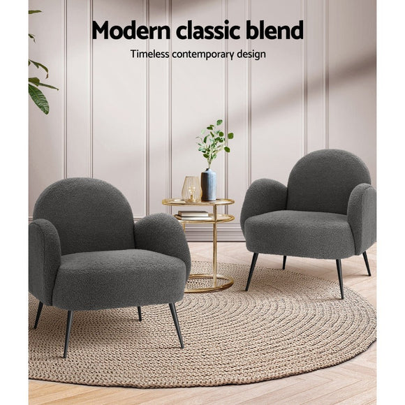 Artiss Armchair Boucle Charcoal Hanes - RnR Galore