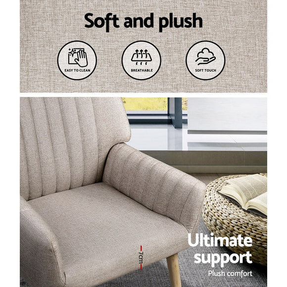 Artiss Armchair Fabric Beige Sebastini - RnR Galore