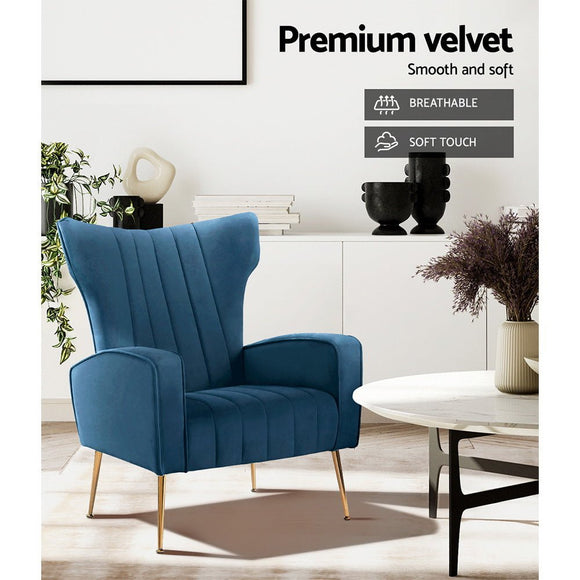 Artiss Armchair Navy Velvet Kate - RnR Galore