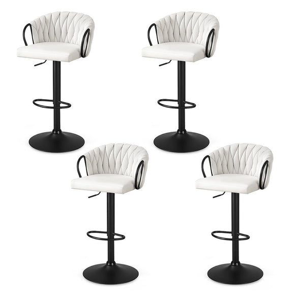 Artiss Bar Stool x4 Kitchen Dining Chair Counter Gaslift Woven Velvet Ivory - RnR Galore