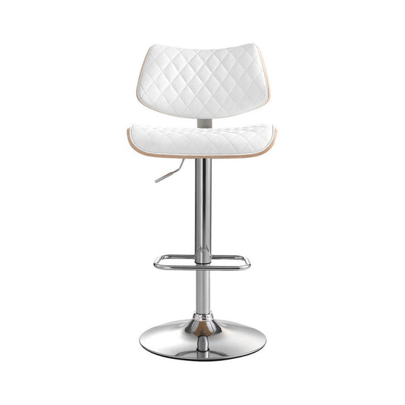 Artiss Bar Stools Kitchen Dining Chairs Gas Lift Stool Wooden Leather White - RnR Galore