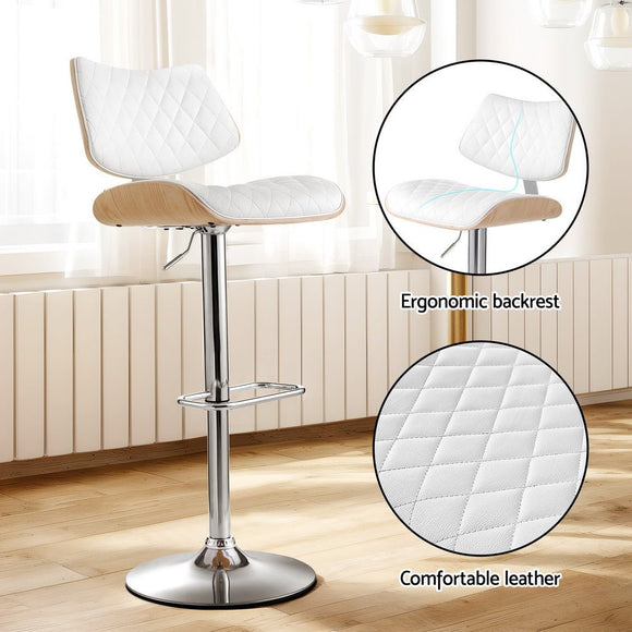 Artiss Bar Stools Kitchen Dining Chairs Gas Lift Stool Wooden Leather White - RnR Galore