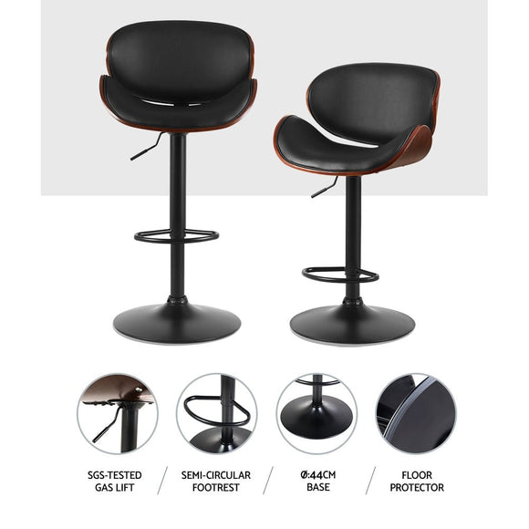 Artiss Bar Stools Kitchen Leather Barstools Swivel Gas Lift Vintage Chairs Black - RnR Galore