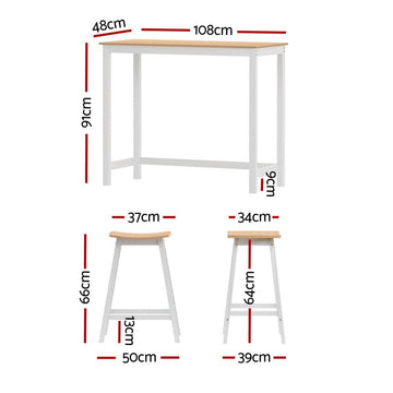 Artiss Bar Table and Stools Set Dining Desk Solid Wood Kitchen Chairs Cafe Pub - RnR Galore