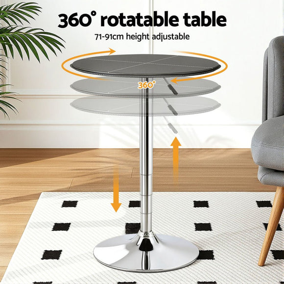 Artiss Bar Table Round Swivel Height Adjustable 62cm Modern PVC Leather Black - RnR Galore