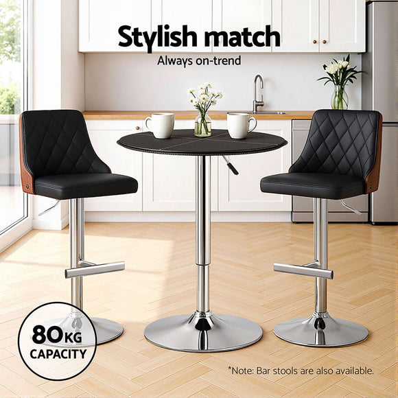 Artiss Bar Table Round Swivel Height Adjustable 62cm Modern PVC Leather Black - RnR Galore