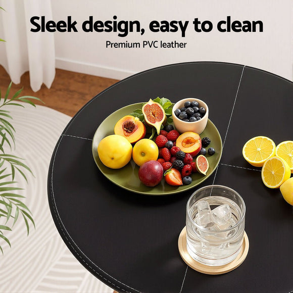 Artiss Bar Table Round Swivel Height Adjustable 62cm Modern PVC Leather Black - RnR Galore